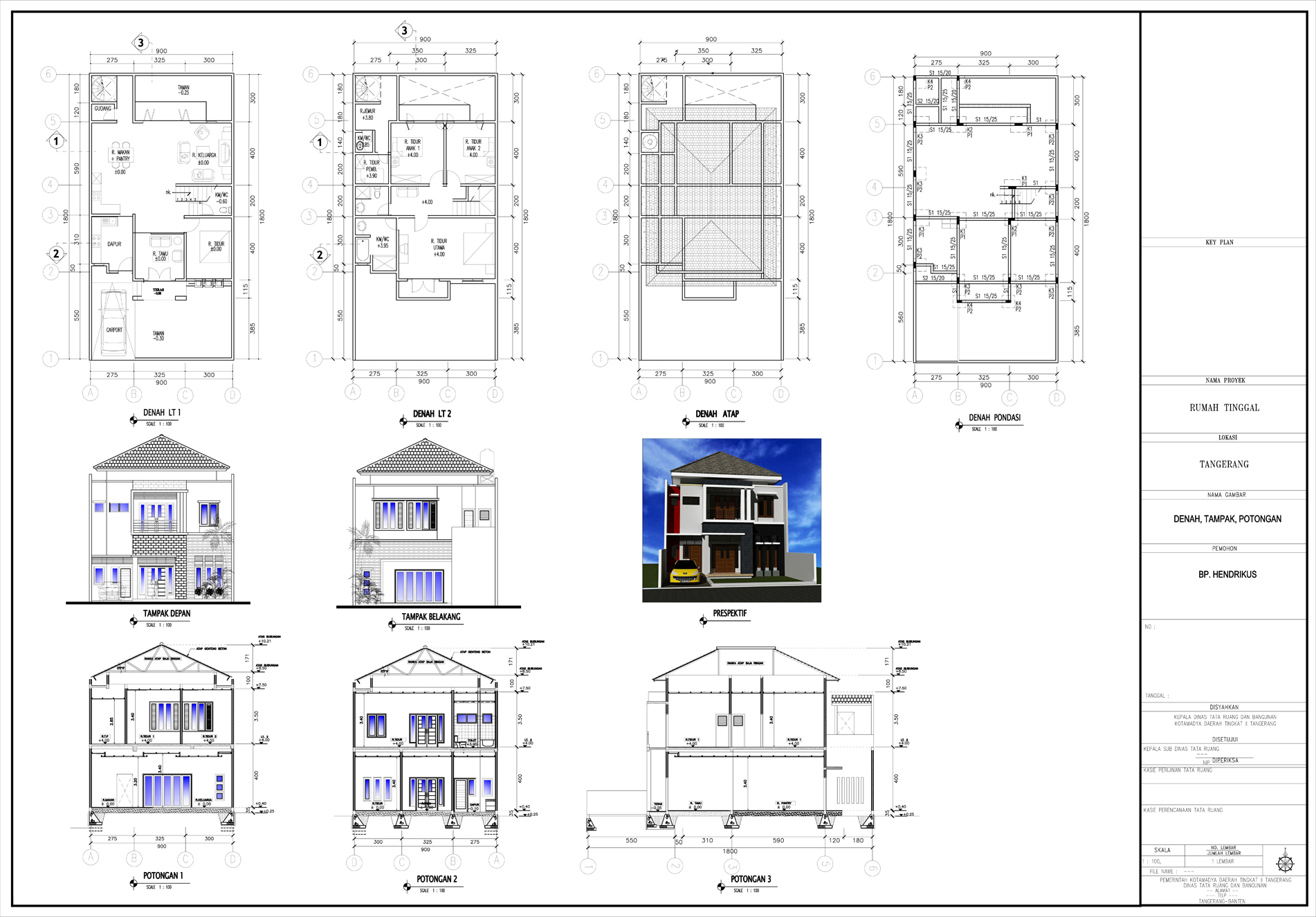 Denah Potongan Tampak Orthographic Drawing Pinterest Projects Architecture Gambar Rumah